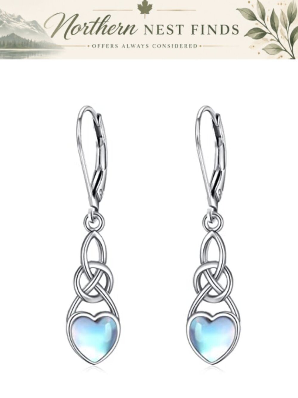 Sterling Silver Celtic Knot Dangle Earrings with Moonstone for Women